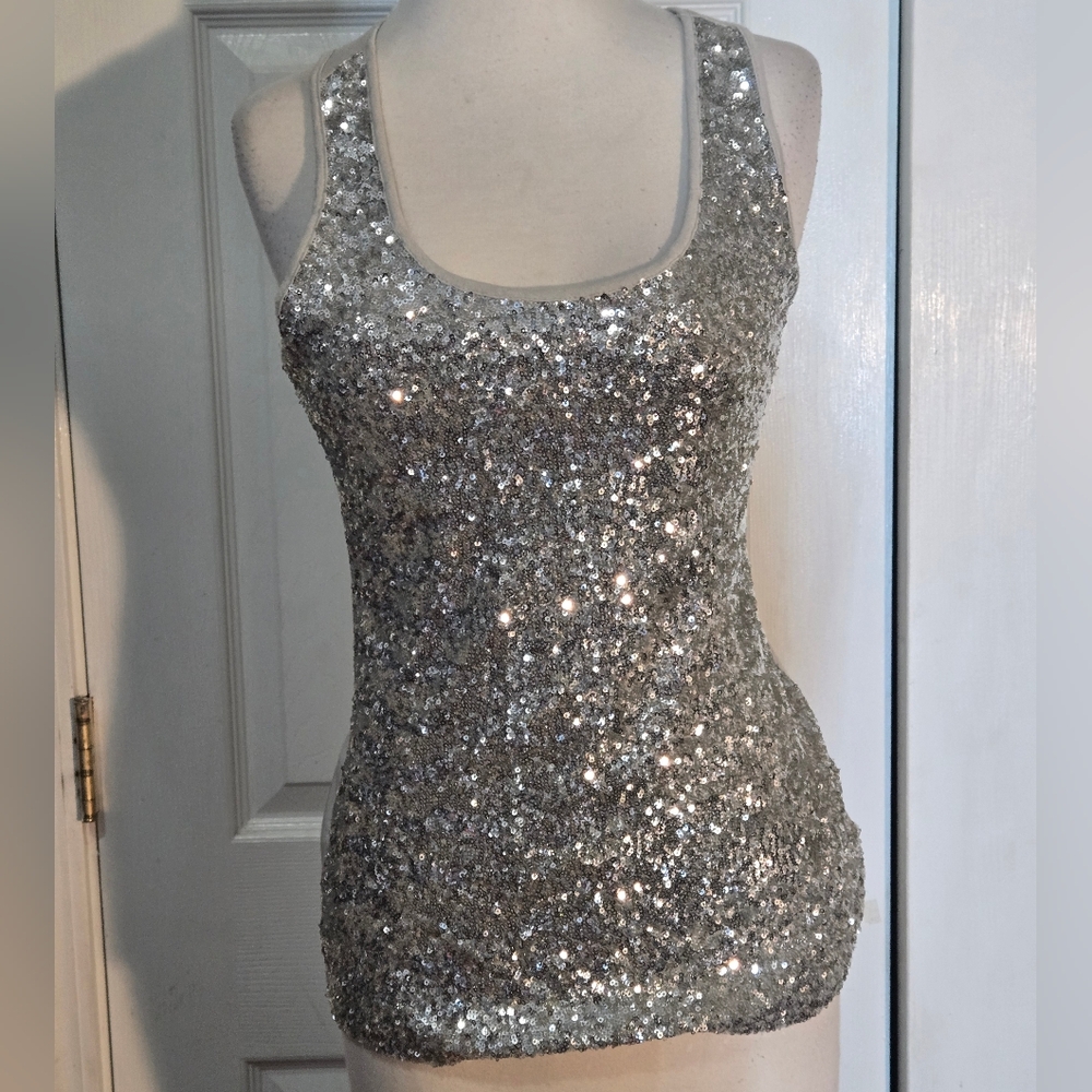 Silver Sequin Front Tank Top S